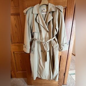 London Fog Women's Tan Trench Coat Size 12 Tie Waist Midi Length